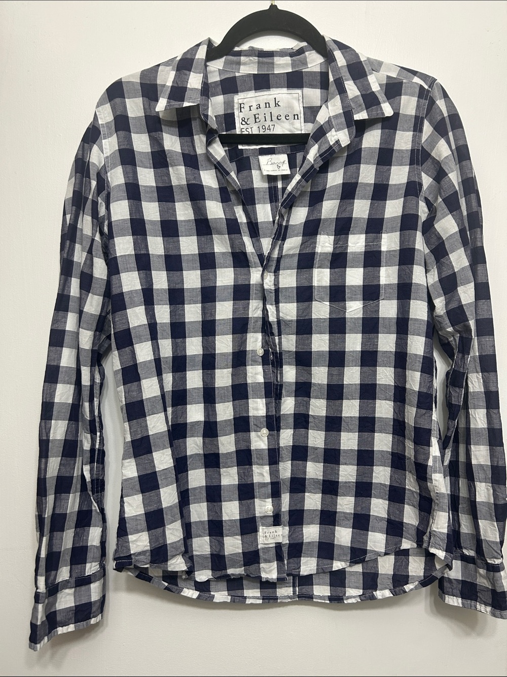 Frank & Eileen Barry Women’s Navy and White Gingham Button-Down Shirt